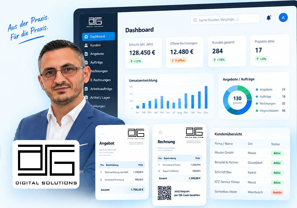 ASG Digital Solutions: Dashboard, Ansprechpartner, Angebot, Rechnung und Kundenübersicht